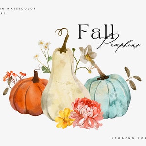 Watercolor Pumpkin Clipart, Thanksgiving Decor,  Autumn Pumpkins, Floral Pumpkin Clip art, Fall Clipart