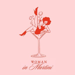 Meisje in martiniglas viering clipart SVG, vrijgezellenfeest feest, retro vintage vrouw grillige clipart