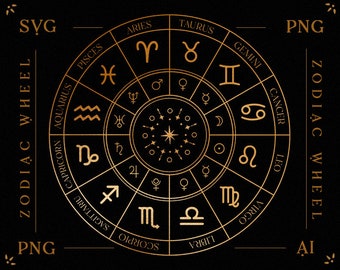 Zodiac Wheel SVG Astronomie Sterrenbeelden Tekenen Symbolen, Hemelse Kaart, Horoscoop Cirkel
