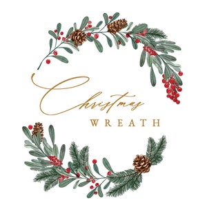 Clipart ghirlanda invernale ad acquerello, clipart di Natale con cornice verde, ghirlanda invernale, felice anno nuovo