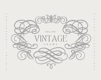 Barokke lijntekeningen bruiloft frame clipart, vintage Victoriaanse bruiloft embleem, blauwe chinoiserie bruiloft SVG, koninklijke versiering digitale download