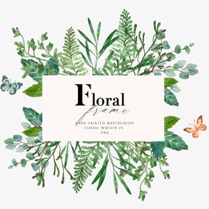 Greenery Watercolor Wildflower Borders Clipart, Summer Botanical Clip art, Wedding Clipart, Invitation Foliage Clipart