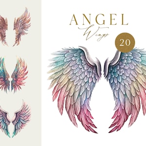 Angel Wings aquarel clipart PNG, Halo clipart, hemel illustraties, witte vleugels PNG, Fairy Rainbow Wings