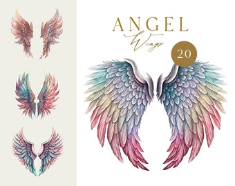 Angel Wings Watercolor Clipart PNG, Halo clipart, Heaven Clip art, White wings PNG, Fairy Rainbow Wings