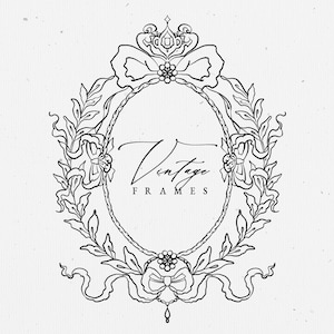 Moldura de arte floral vintage SVG, Moldura de convite EPS com brasão vintage, Clipart botânico, Moldura de casamento com laço elegante real PNG