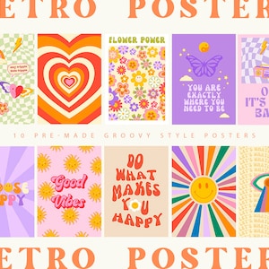 Póster con estampado retro de los años 70, arte mural vintage, arte mural psicodélico hippie.