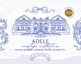 Wedding Frame Floral Crest Clipart Vintage Logo Monogram Victorian Ornament Ribbons Banners Wedding Invitation Vector .Eps