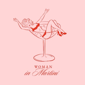 Mujer chica en copa de Martini SVG PNG, fiesta de celebración icono de boceto dibujado a mano, despedida de soltera, mujer en copa de champán, imágenes prediseñadas caprichosas