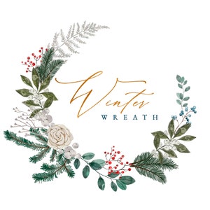 Coronas de invierno de acuarela Clipart - Corona de Navidad prefabricada - Flores de invierno - Corona Clipart