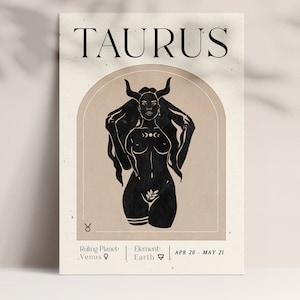 Taurus Zodiac Sign, Taurus Gifts, Printable Taurus Wall Art Print, Zodiac Symbol Horoscope Print