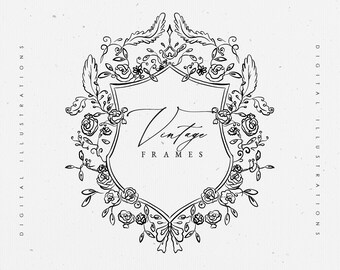 Cornice artistica linea floreale matrimonio SVG, cornice stemma barocco vintage invito EPS, clip art floreale, decorazione artistica linea matrimonio fiore PNG