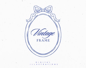 Baroque Vintage Frame EPS SVG Border Monogram Clipart Ribbon Wedding Wreath Logo Line Art