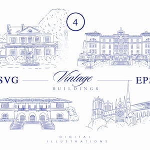 Vintage line art houses - Victorian Baroque Ornament -  Wedding Invitation Vector SVG EPS