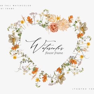 Clipart de cadre de verdure de cœur, couronne d’automne florale Png Boho Clipart, clipart de mariage de couronne