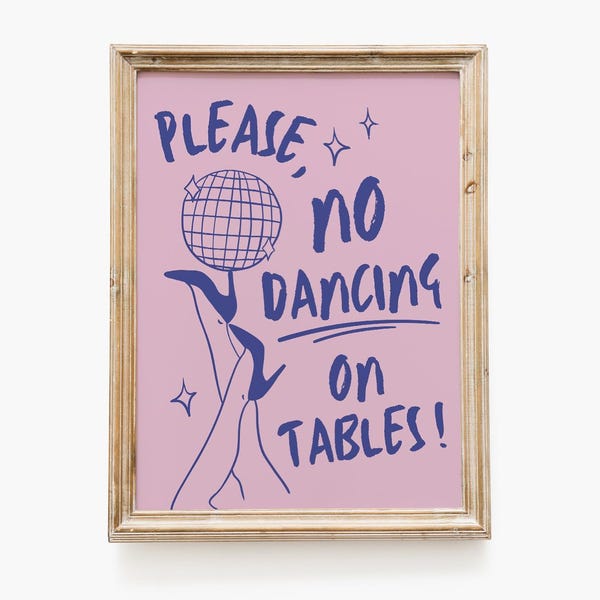 Trendy Please No Dancing On Tables Print, Disco Ball 70s Art Wall Art, Party Poster, Celebration Print, Vintage Trippy Wall Art Retro Poster