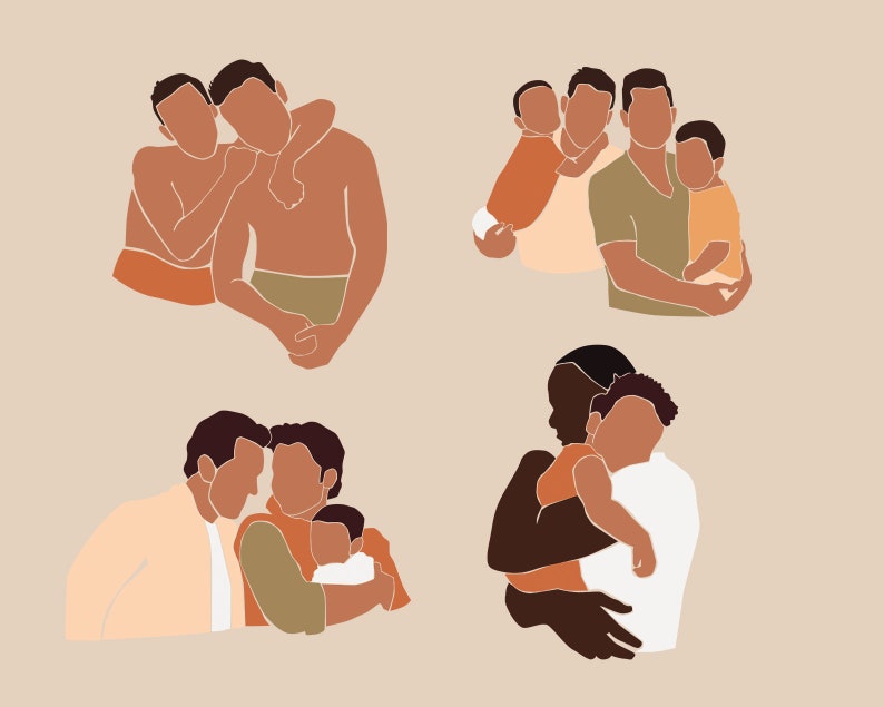 LGBTQ clipart gay art pareja retrato novio gay regalo personas clipart piel negra arte homosexual imagen 3