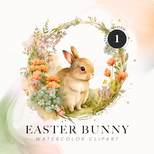 Easter Bunny Clipart, Cute Watercolor Baby Rabbit, Easter clip art, baby shower, nursery decor, Digital Instant download PNG