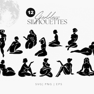 12 人の女神の SVG クリップアート、魔法の女性のクリップアート、女性の体の女神、女性の描画、魔法のクリップアート、難解な SVG、PNG