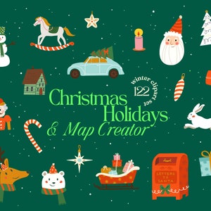 Weihnachten niedliche Clipart, Weihnachtsmann Clipart, Winter Postkarten, festliche Feiertagskunst, runde Aufkleber, glückliches neues Jahr