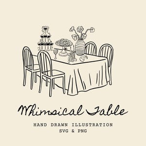 気まぐれな手描きのテーブルクリップアート、結婚式のリハーサルSVG、フランス料理のクリップアート、ディナーのクリップアート、食べ物のイラストのクリップアート、結婚式のテーブル