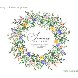 Couronnes florales aquarelle - fleurs sauvages - Clipart Floral - Clipart mariage - Clipart couronnes florales - Clipart aquarelle