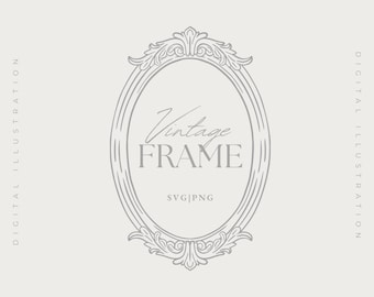 Baroque Vintage Line Art Frame SVG - Wedding Crest Clipart - Renaissance - Wedding Invitation Frame - Cricut Line Art Frame - Monogram Frame