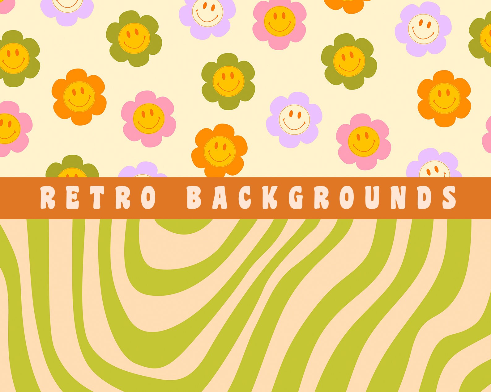 Retro SVG Hippie Digital Paper Canva Groovy Wave 90s 70s Retro Smile ...