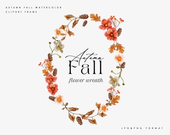 Corona de acuarela de otoño, corona floral de acuarela, clipart floral, clipart de corona de otoño, clipart floral, clipart de boda