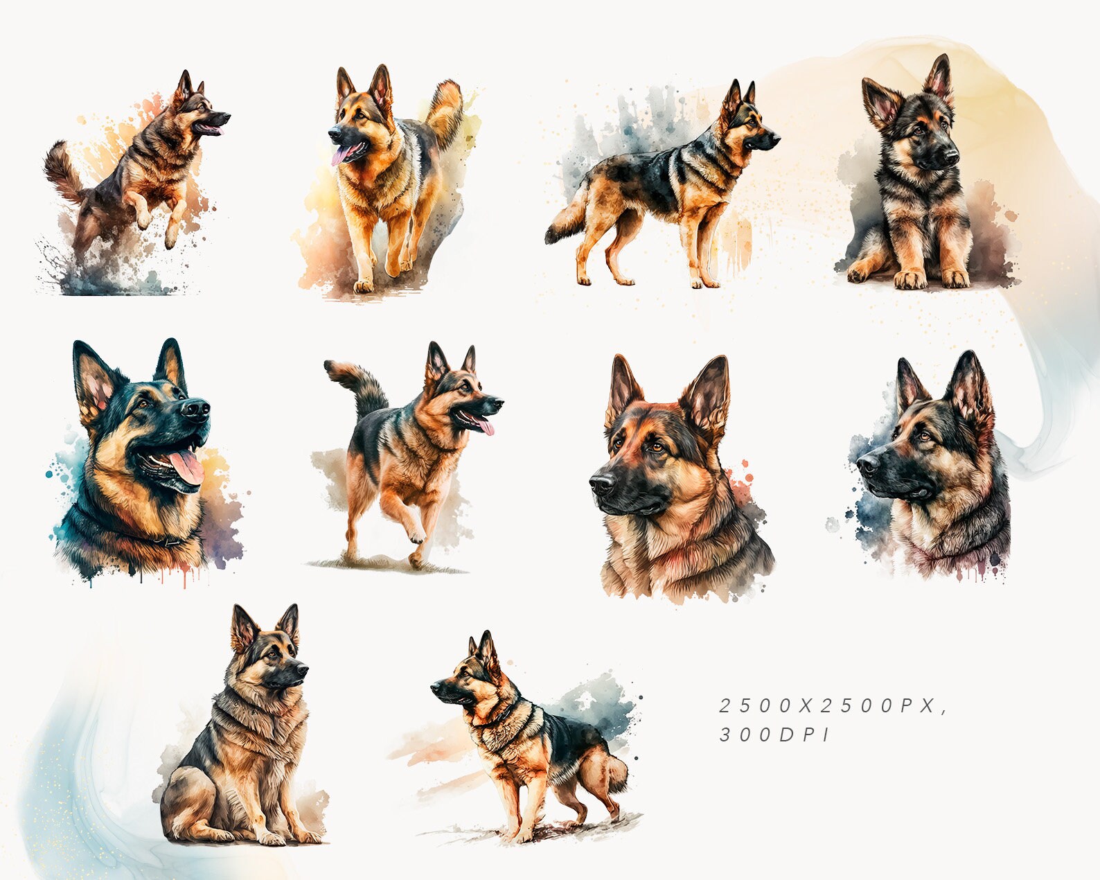 ジャーマン シェパード クリップ アート - 水彩画のジャーマン