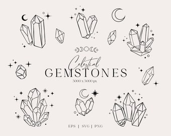 Crystal Celestial SVG Clipart Lunar Moon Magic Witch Spiritual Tattoo Logo Astrology Yoga Cosmic