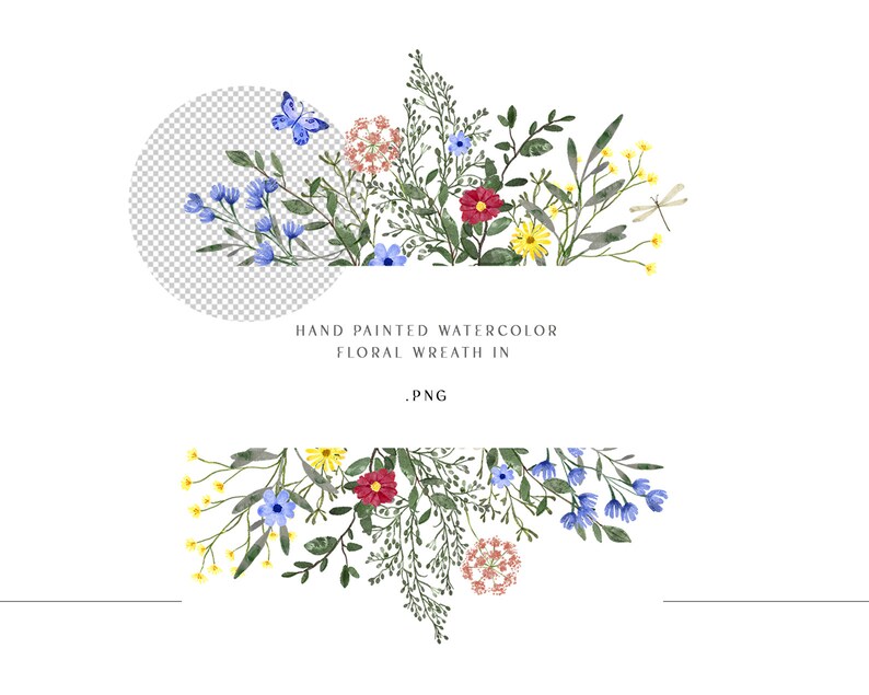 Watercolor Wildflower Meadow Floral Frame Summer Clipart, Png Flowers ...