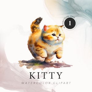 Cute Watercolor Baby Kitten Cute Cat Clipart - Kitten Portrait Watercolor - Kitten PNG - Junk Journal, Paper Scrapbooking