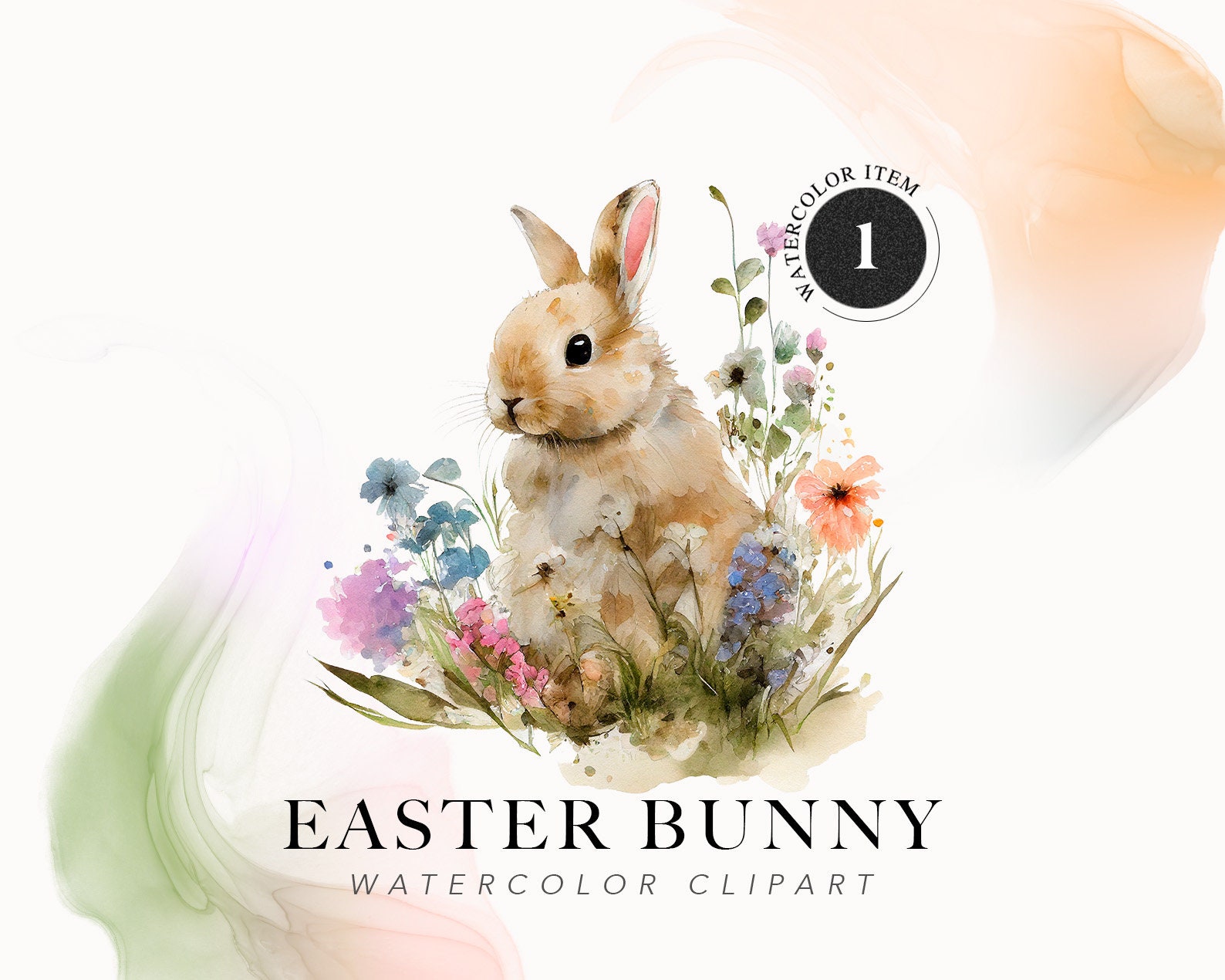 Watercolor Easter Bunny Clipart With Flowers, Spring Summer Baby Shower ...