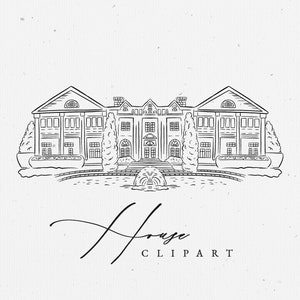Cottage House line art - Farmhouse Wedding clipart - Country farm House - Sweet Home - Clipart du château