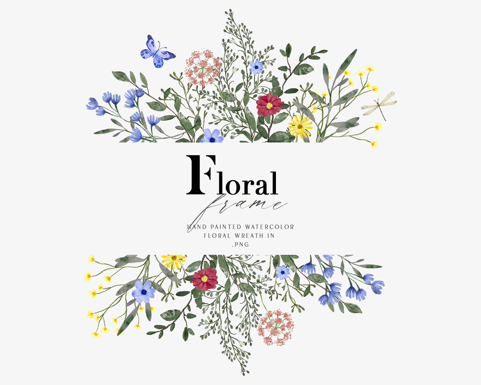 Watercolor Wildflower Meadow Floral Frame Summer Clipart, Png Flowers ...