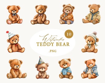 Watercolor Teddy Bear Baby Shower, Teddy Bear for boy girl clip art, Watercolor baby shower clipart, Gender reveal party