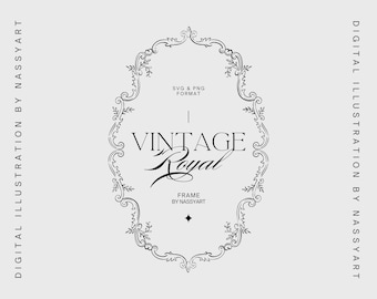 Baroque Vintage Floral Frame SVG - Wedding Border Crest Clipart - Wedding Invitation Ornate Frame - Cricut Line Art Frame - Monogram Frame