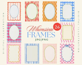 Whimsical Watercolor Frames Clipart Bundle - Wavy Squiggle Invitation Frame - Hand-Drawn Wedding Clipart - Borders - Whimsical Invitations