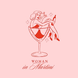 Donna ragazza in bicchiere da Martini SVG PNG, icona festa di addio al nubilato, donna retrò vintage in bicchiere da champagne clipart stravagante