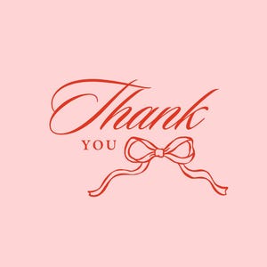 May include: A digital clipart illustration with a light pink background. The image features the words "Thank You" in red script, with a red bow illustration below. The words "DIGITAL CLIPART ILLUSTRATION" are printed vertically on the left and right sides.