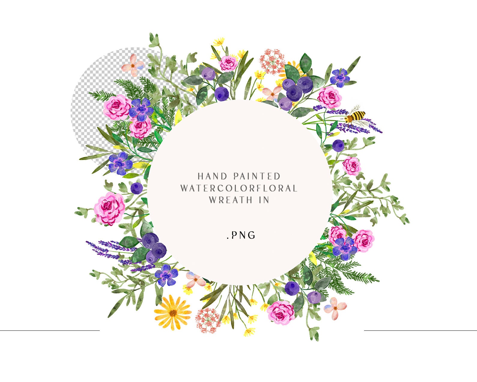 Watercolor Floral Circle Frame - Roses Wreath Wedding Clipart ...