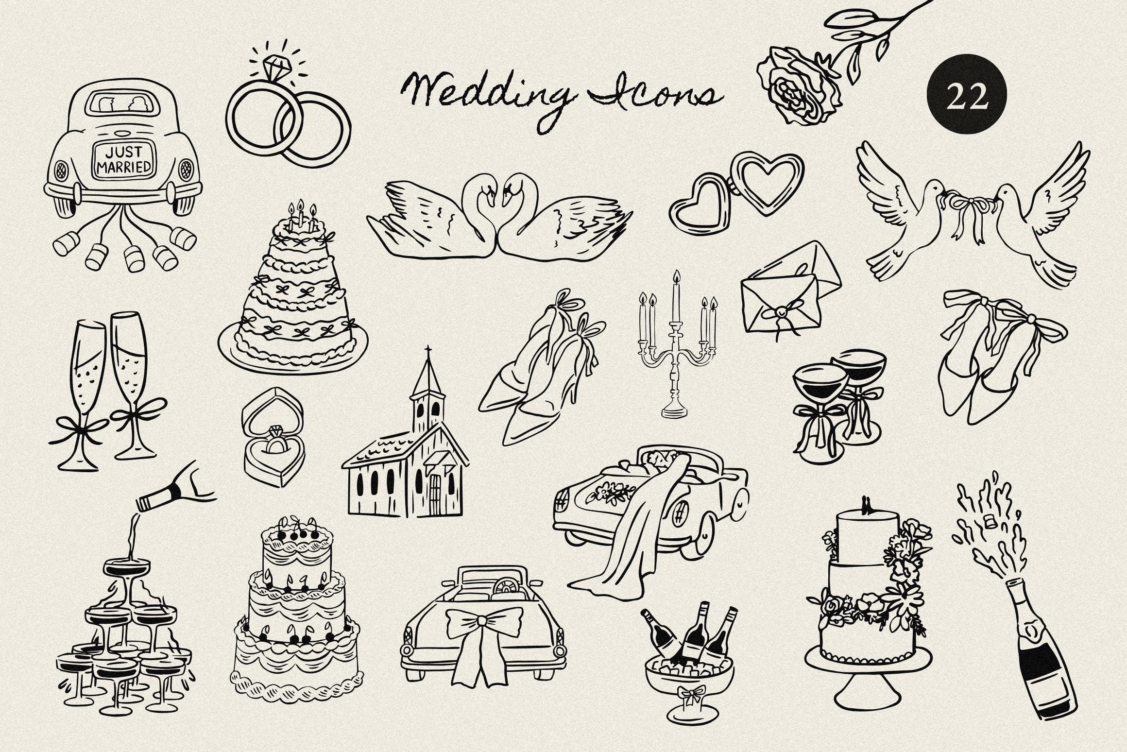 Whimsical Wedding Hand Drawn Illustrations SVG PNG, Wedding Doodles ...