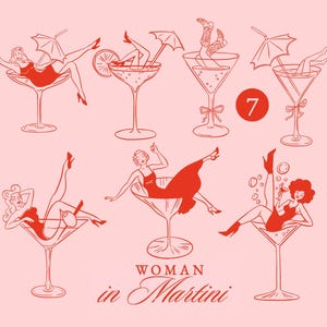 Cocktail Girl in Martini Glass SVG, Addio al nubilato, Festa di compleanno, Brindisi, Donne disegnate a mano in cocktail Clipart stravaganti