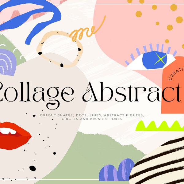 Abstract Collage Cut Out Shapes, Wall collage kit, Abstract Elements DIY print posters