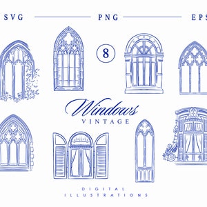 Ventanas vintage SVG EPS PNG Invitación de boda Decoración victoriana barroca, Ventanas góticas