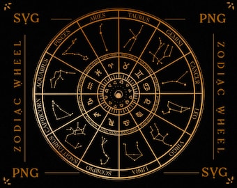 Zodiac sterrenbeelden wiel SVG astronomie tekenen symbolen, hemelse kaart, horoscoop cirkel, Zodiac geschenken