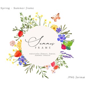 Summer watercolor floral frames clipart, Wildflowers frame png, Floral frame clipart png, Wildflowers wedding invitations png