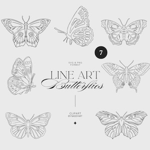 Vintage Line Art Butterfly SVG Set, Botanical Insect svg, Butterflies SVG, Butterfly Clipart, Svg Files Files For Cricut, Butterfly Clip Art