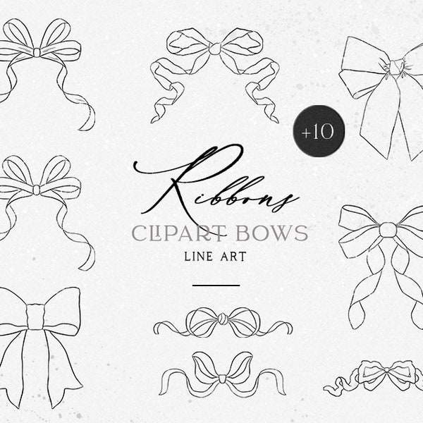 10 Ribbons Bows Line Clip Art, Tied Bow Tie, Vector EPS ribbon Clipart, Girl Bows, Bow vintage frames clipart