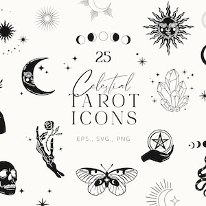 Iconos SVG vectoriales celestiales, estrellas minimalistas Cricut, logotipo Sparkle Sun Moon Lunar Zodiac Witch Crystal Clip Art